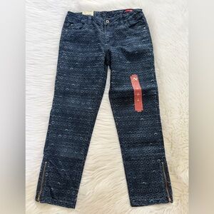 Arizona Jean Co. Blue Patterned Crop Jeans w/Ankle Zippers Sz 12